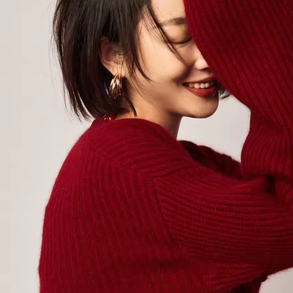 100% cashmere sweater women loose thickening age reduction niche vintage red - Picture 2 of 9